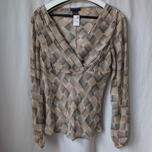 NWT 100% Silk The Limited Brown Babydoll V-neck Top Blouse Large Wrap Y2K VTG - Picture 5 of 5